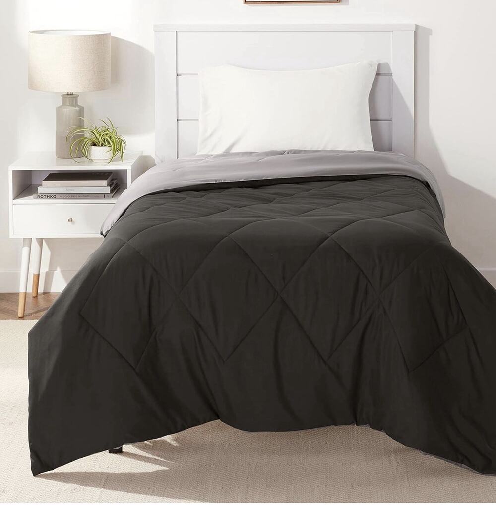 Amazon Basics Comforter Twin/Twin XL, Reversible Lightweight Black & Gray